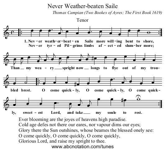 Never Weather-beaten Saile - staff notation