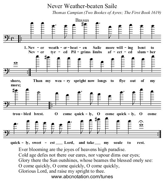 Never Weather-beaten Saile - staff notation