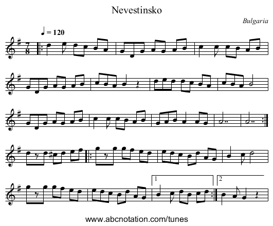Nevestinsko - staff notation