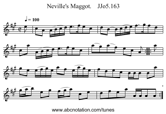 Neville's Maggot.    JJo5.163 - staff notation