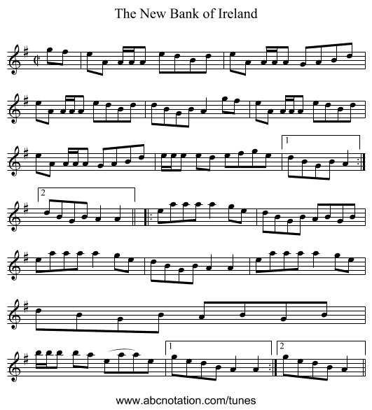 New Bank of Ireland, The - staff notation