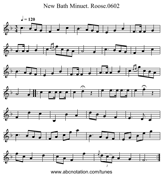New Bath Minuet. Roose.0602 - staff notation