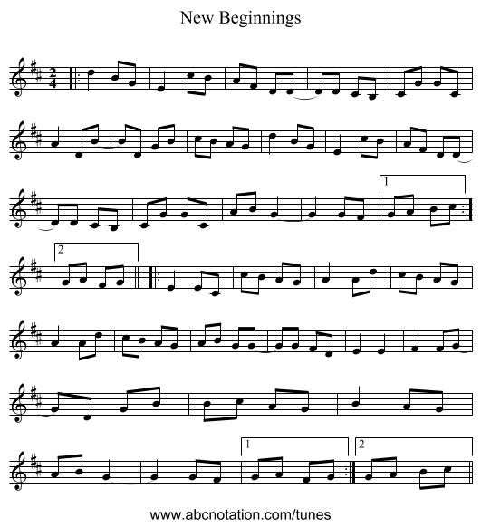 New Beginnings - staff notation