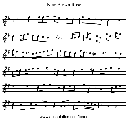 New Blown Rose - staff notation