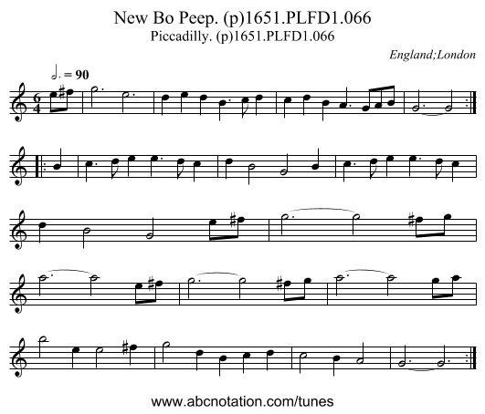 New Bo Peep. (p)1651.PLFD1.066 - staff notation