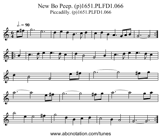New Bo Peep. (p)1651.PLFD1.066 - staff notation