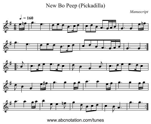 New Bo Peep (Pickadilla) - staff notation