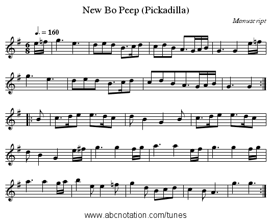 New Bo Peep (Pickadilla) - staff notation