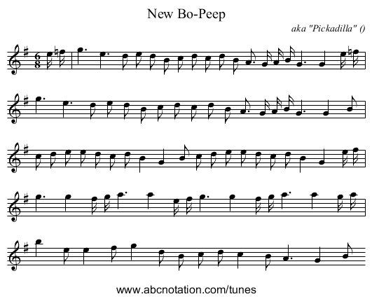 New Bo-Peep - staff notation