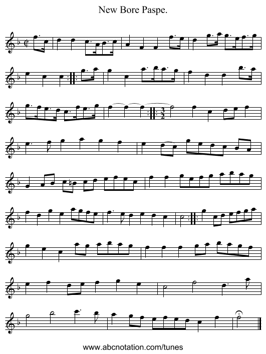 New Bore Paspe. - staff notation