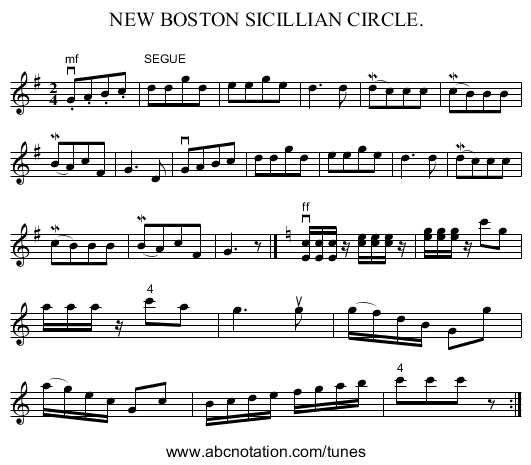 NEW BOSTON SICILLIAN CIRCLE. - staff notation