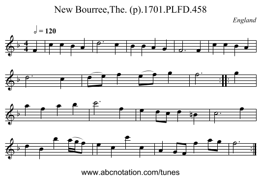 New Bourree,The. (p).1701.PLFD.458 - staff notation