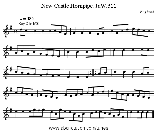New Castle Hornpipe. JaW.311 - staff notation