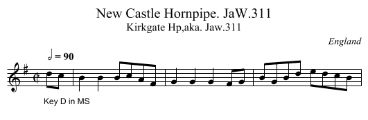 New Castle Hornpipe. JaW.311 - staff notation