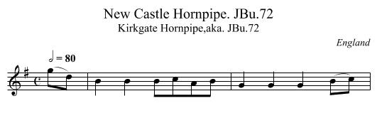 New Castle Hornpipe. JBu.72 - staff notation