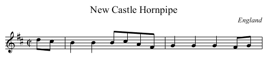 New Castle Hornpipe - staff notation