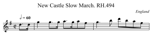 New Castle Slow March. RH.494 - staff notation