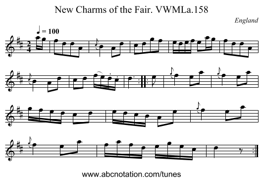 New Charms of the Fair. VWMLa.158 - staff notation