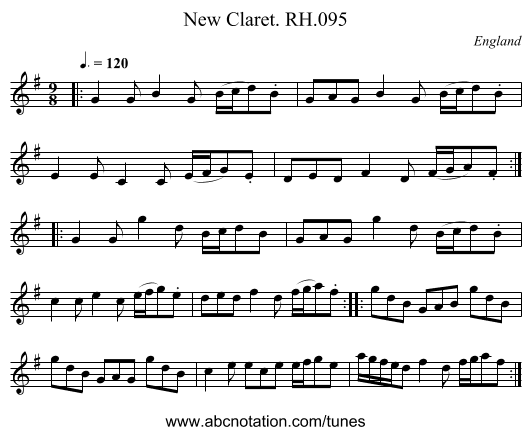 New Claret. RH.095 - staff notation