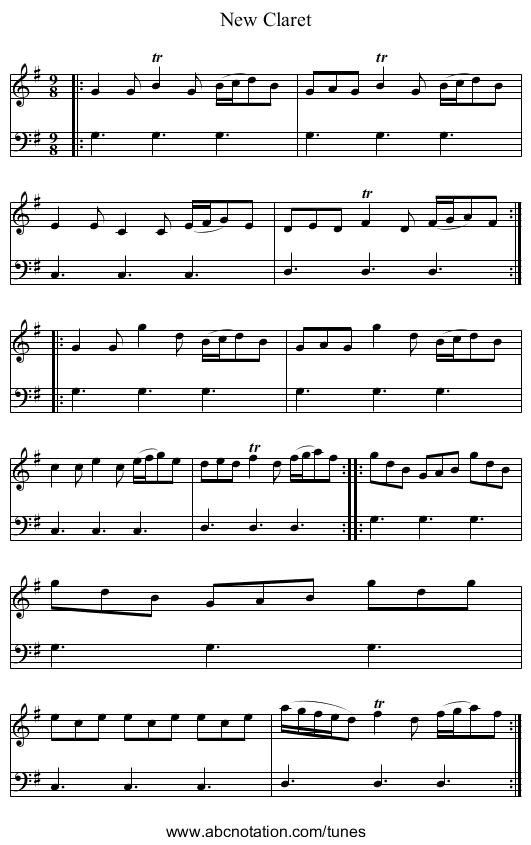 New Claret - staff notation