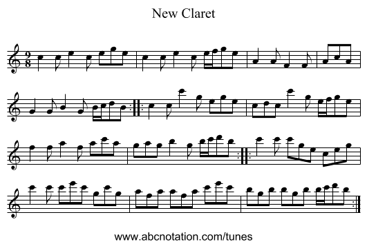 New Claret - staff notation