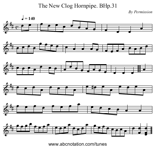 New Clog Hornpipe. BHp.31, The - staff notation