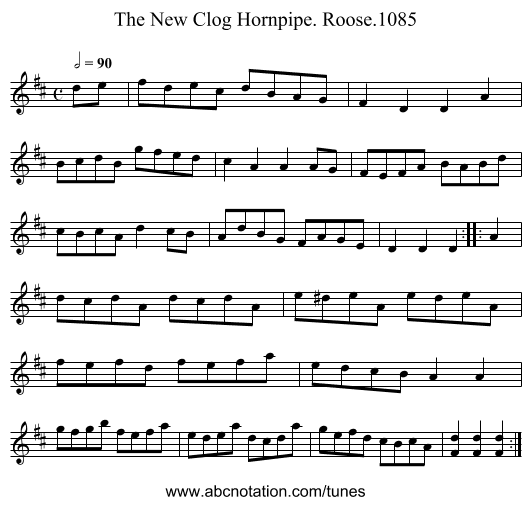 New Clog Hornpipe. Roose.1085, The - staff notation