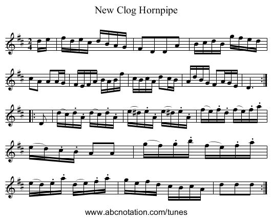 New Clog Hornpipe - staff notation