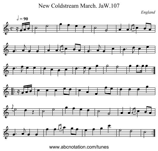 New Coldstream March. JaW.107 - staff notation