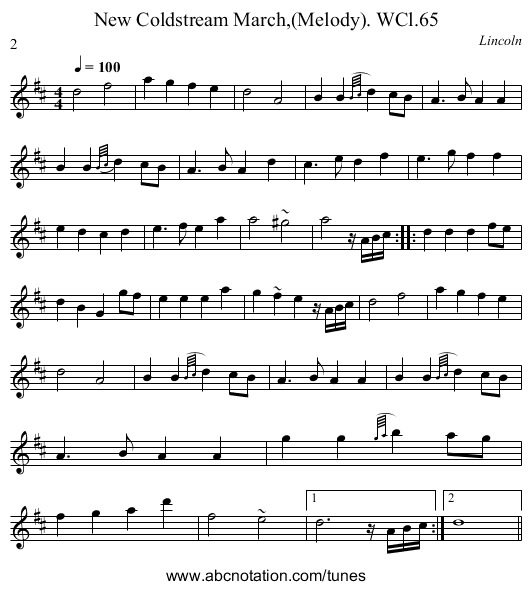 New Coldstream March,(Melody). WCl.65 - staff notation