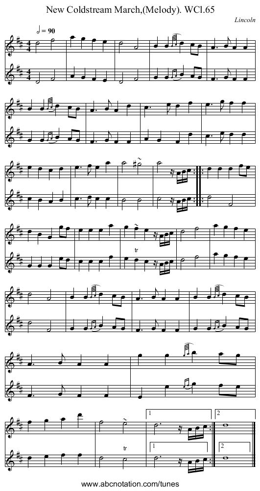 New Coldstream March,(Melody). WCl.65 - staff notation