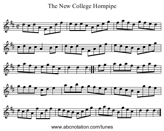 New College Hornpipe, The - staff notation