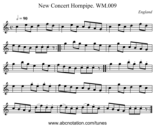 New Concert Hornpipe. WM.009 - staff notation