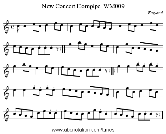 New Concert Hornpipe. WM009 - staff notation