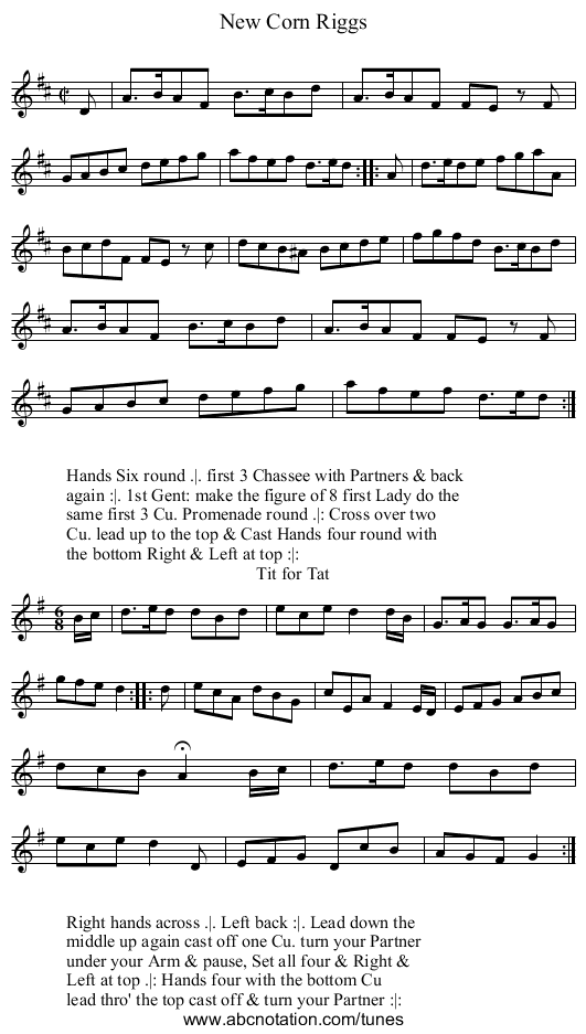 New Corn Riggs - staff notation