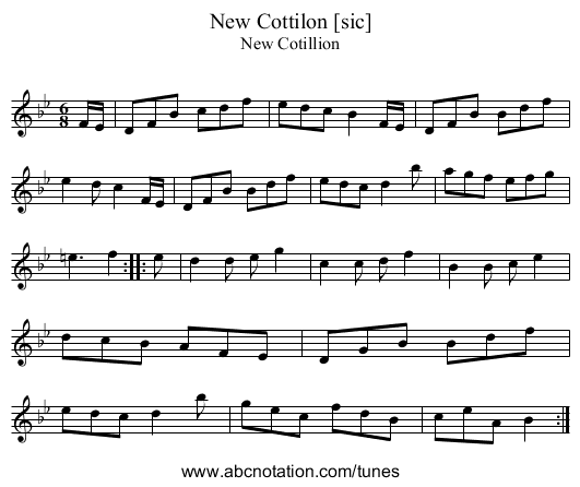 New Cottilon [sic] - staff notation