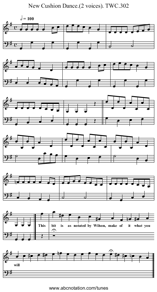 New Cushion Dance.(2 voices). TWC.302 - staff notation