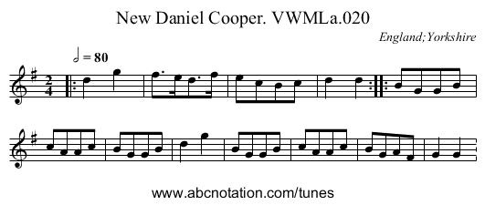 New Daniel Cooper. VWMLa.020 - staff notation
