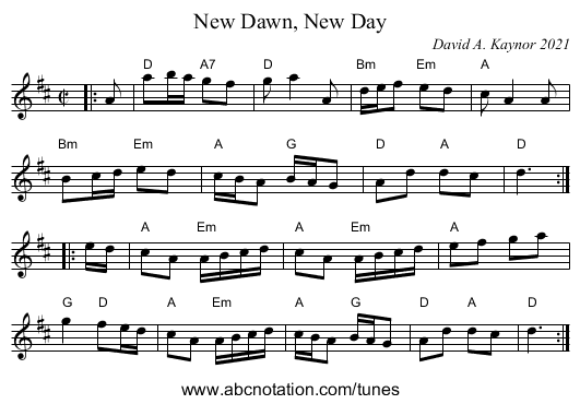New Dawn, New Day - staff notation