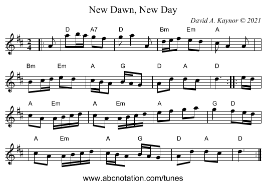 New Dawn, New Day - staff notation