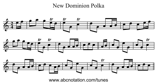 New Dominion Polka - staff notation