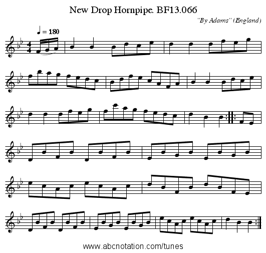 New Drop Hornpipe. BF13.066 - staff notation