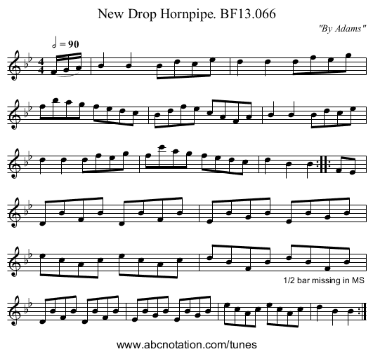 New Drop Hornpipe. BF13.066 - staff notation