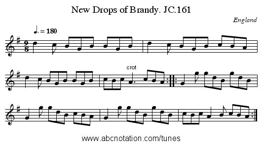 New Drops of Brandy. JC.161 - staff notation