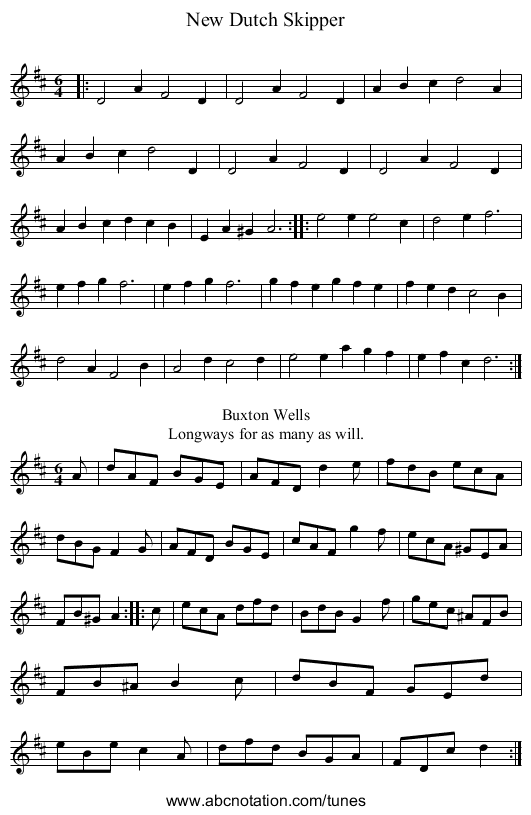 New Dutch Skipper - staff notation