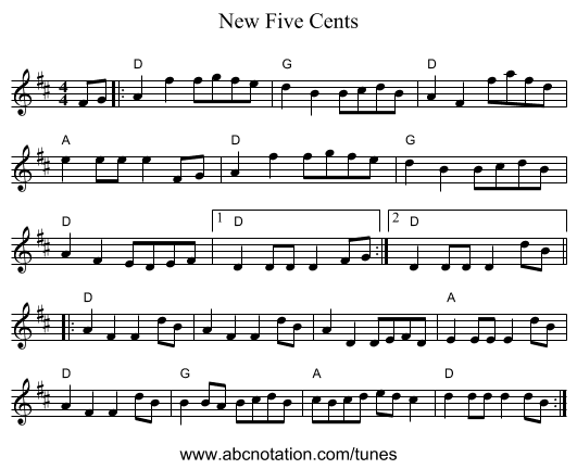 New Five Cents - staff notation