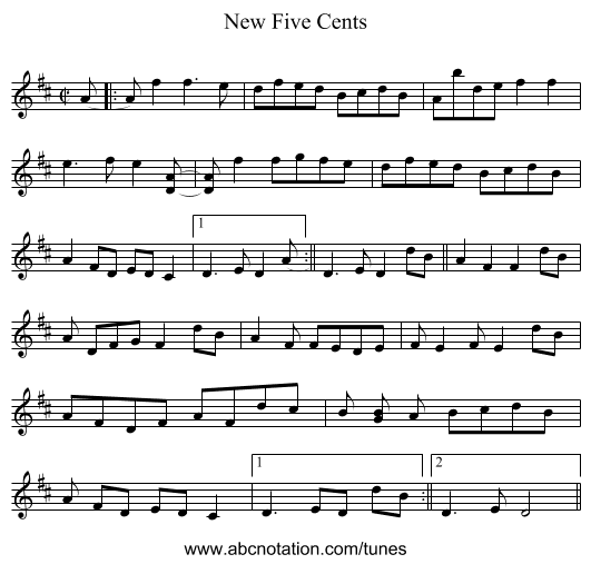 New Five Cents - staff notation