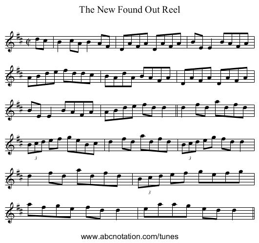 New Found Out Reel, The - staff notation