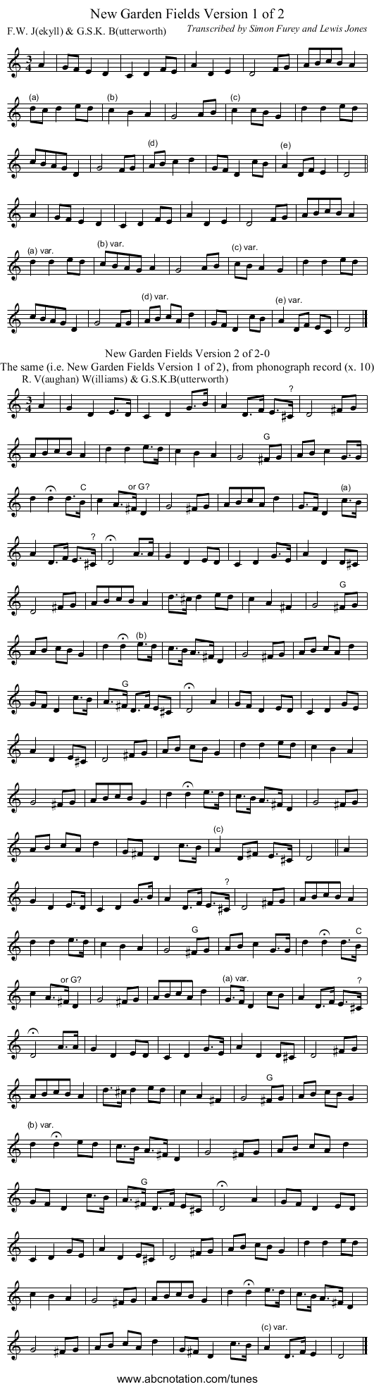 New Garden Fields Version 1 of 2 - staff notation