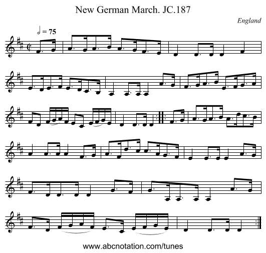 New German March. JC.187 - staff notation